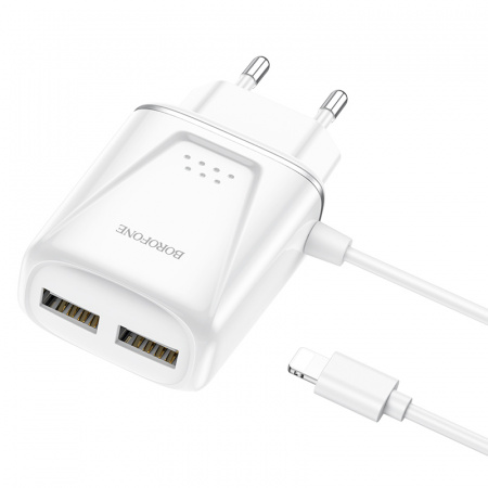 Зарядное устройство BOROFONE BA50A Beneficence Lightning, 2.1A, белый, два порта